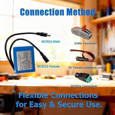 12V 6Ah Rechargeable Li-ion Battery Pack with Full DC5521 Connector Kit and 2A Fast Charger for CCTV Cameras, LED Strips, Routers, and DIY Electronics Project. in Saudi Arabia