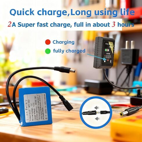 12V 6Ah Rechargeable Li-ion Battery Pack with Full DC5521 Connector Kit and 2A Fast Charger for CCTV Cameras, LED Strips, Routers, and DIY Electronics Project. in Saudi Arabia
