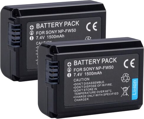2 حزمة بطارية NP-FW50 متوافقة مع سوني ألفا A5000، A5100، A6000، A6300، A6400، A6500، A7، A7A، A7R، A7II، A7RII، A7SII RX10، RX10II NEX-3، NEX-5، NEX-6 SLT-A33، SLT-A35، كاميرا رقمية SLT-A37 in Kuwait
