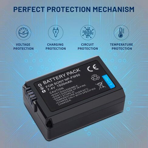2 حزمة بطارية NP-FW50 متوافقة مع سوني ألفا A5000، A5100، A6000، A6300، A6400، A6500، A7، A7A، A7R، A7II، A7RII، A7SII RX10، RX10II NEX-3، NEX-5، NEX-6 SLT-A33، SLT-A35، كاميرا رقمية SLT-A37 in Kuwait