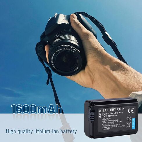 2 حزمة بطارية NP-FW50 متوافقة مع سوني ألفا A5000، A5100، A6000، A6300، A6400، A6500، A7، A7A، A7R، A7II، A7RII، A7SII RX10، RX10II NEX-3، NEX-5، NEX-6 SLT-A33، SLT-A35، كاميرا رقمية SLT-A37 in Kuwait