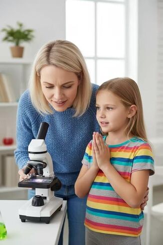 A208 Professional Lab-Grade Monocular Microscope, 2000X Magnification, Dual LED Illumination, White-Black, with Eyepieces and Accessories in Kuwait