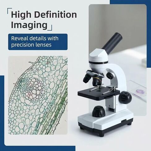 A208 Professional Lab-Grade Monocular Microscope, 2000X Magnification, Dual LED Illumination, White-Black, with Eyepieces and Accessories in Kuwait