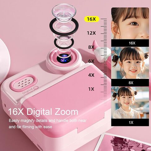 Instant Print Camera 48MP Photo 1080P Video Dual Lens Color Printing 16X Digital Zoom Camera for Vlog Recording Photography in Kuwait