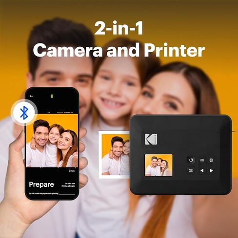 KODAK Mini Shot 3 Retro 3x3 بوصة كاميرا رقمية فورية وطابعة صور، 98 ورقة، كاميرا طباعة محمولة 2 في 1، طابعة بلوتوث للهواتف الذكية لنظام iOS وأندرويد، 4PASS صبغ التسامي، أصفر in Kuwait