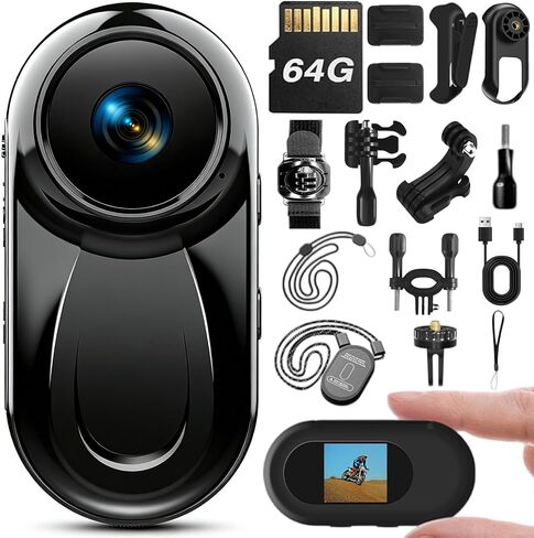 Upgraded 1080P Mini Body Cameras with Audio and Video Recording, POV Camera, Thumb Size Sport Action Camera, Hand Free Camcorder for Cycling,Travel,Pet,Vlogging(64GB), Black in Kuwait