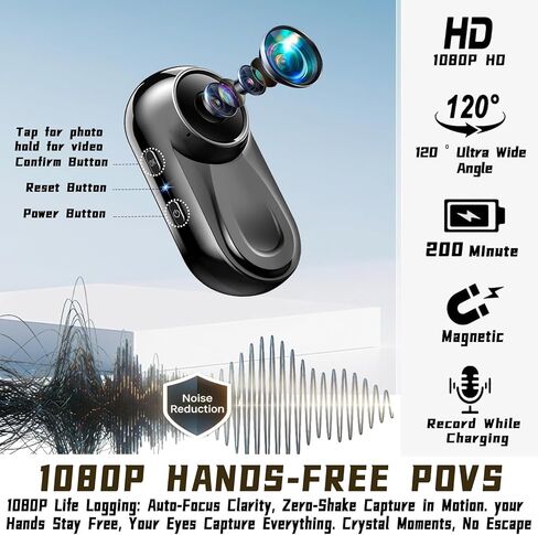Upgraded 1080P Mini Body Cameras with Audio and Video Recording, POV Camera, Thumb Size Sport Action Camera, Hand Free Camcorder for Cycling,Travel,Pet,Vlogging(64GB), Black in Kuwait