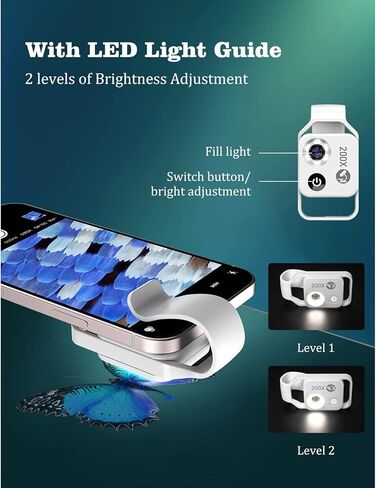 200X Phone Mini Pocket Microscope,Cell Phone Pocket Microscope with CPL Lens Universal Phone with Universal Cell Phone Clip for Kids Students Microbiology Observation(White) in Kuwait