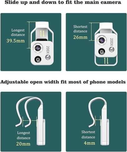 200X Phone Mini Pocket Microscope,Cell Phone Pocket Microscope with CPL Lens Universal Phone with Universal Cell Phone Clip for Kids Students Microbiology Observation(White) in Kuwait