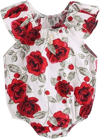 Wennikids الوليد طفلة رومبير الأزهار طباعة خمر بذلة الزي Playsuit الملابس in Kuwait