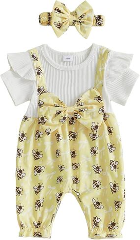 PUHHAPIEY Baby Girl Clothes Summer Newborn Daisy Bow Ruffle Short Sleeve Romper Jumpsuit Onesie Cute Infant Spring Outfit in Saudi Arabia