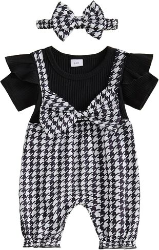 PUHHAPIEY Baby Girl Clothes Summer Newborn Daisy Bow Ruffle Short Sleeve Romper Jumpsuit Onesie Cute Infant Spring Outfit in Saudi Arabia