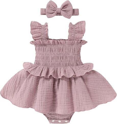YOUNGER TREE Baby Girl Clothes Ruffle Romper Boho Dress Summer Cake Smash Outfits Infant Bodysuit with Headband in Saudi Arabia