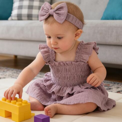 YOUNGER TREE Baby Girl Clothes Ruffle Romper Boho Dress Summer Cake Smash Outfits Infant Bodysuit with Headband in Saudi Arabia