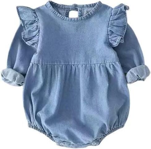 aby Boys Girls Denim Romper Sibling Matching Outfits with Ruffle or Collar Design Jumpsuit in Kuwait