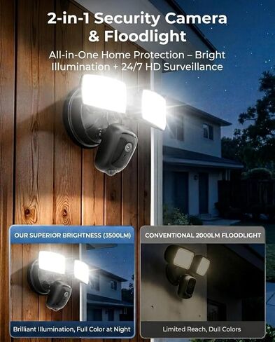 Onforu 2K Hardwired Floodlight Camera, 3500LM Motion Activated Outdoor Security Camera, 5G/2.4G WiFi Color Night Vision | 2-Way Audio | Siren | 24/7 Recording | IP65 Weatherproof | Works with Alexa in Saudi Arabia