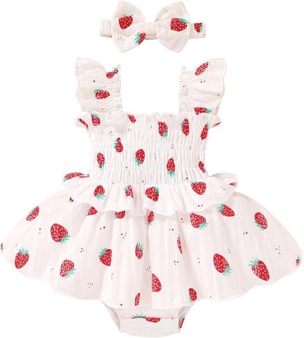 YOUNGER TREE Baby Girl Clothes Ruffle Romper Boho Dress Summer Cake Smash Outfits Infant Bodysuit with Headband in Saudi Arabia