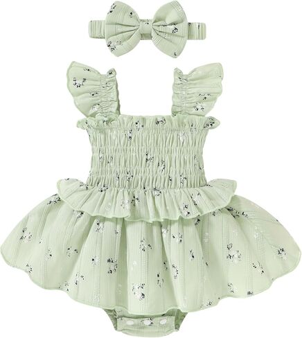 YOUNGER TREE Baby Girl Clothes Ruffle Romper Boho Dress Summer Cake Smash Outfits Infant Bodysuit with Headband in Saudi Arabia