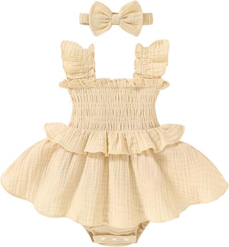 YOUNGER TREE Baby Girl Clothes Ruffle Romper Boho Dress Summer Cake Smash Outfits Infant Bodysuit with Headband in Saudi Arabia