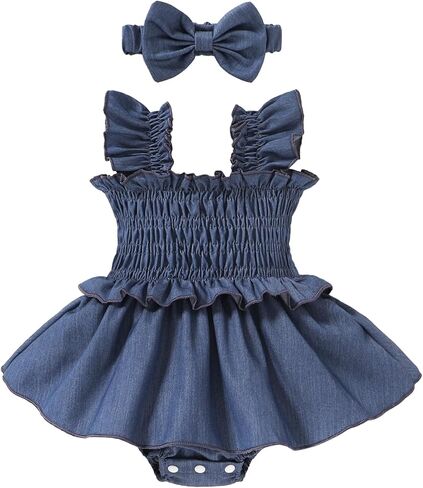 YOUNGER TREE Baby Girl Clothes Ruffle Romper Boho Dress Summer Cake Smash Outfits Infant Bodysuit with Headband in Saudi Arabia