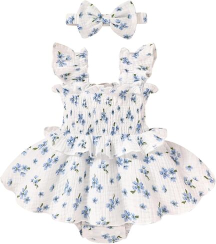 YOUNGER TREE Baby Girl Clothes Ruffle Romper Boho Dress Summer Cake Smash Outfits Infant Bodysuit with Headband in Saudi Arabia