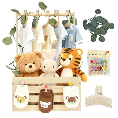 Wooden Baby Shower Crate Closet with Hangers, Moon Stars - Personalized Newborn Basket Gifts for Expecting Parents in Kuwait