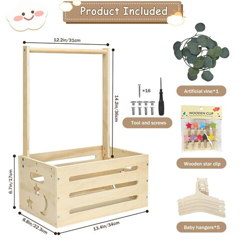 Wooden Baby Shower Crate Closet with Hangers, Moon Stars - Personalized Newborn Basket Gifts for Expecting Parents in Kuwait