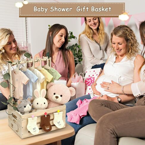 Wooden Baby Shower Crate Closet with Hangers, Moon Stars - Personalized Newborn Basket Gifts for Expecting Parents in Kuwait