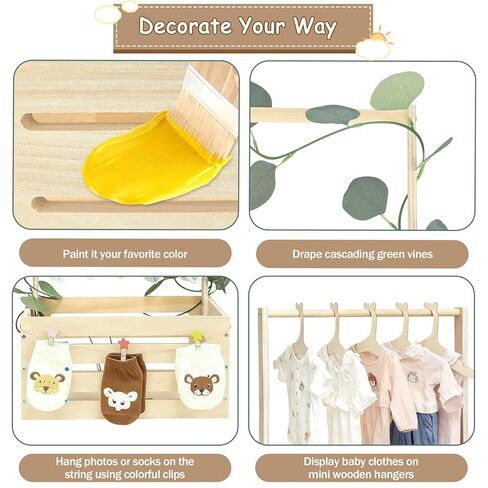 Wooden Baby Shower Crate Closet with Hangers, Moon Stars - Personalized Newborn Basket Gifts for Expecting Parents in Kuwait
