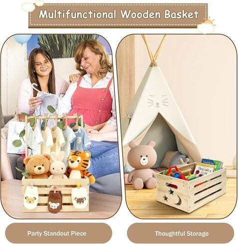 Wooden Baby Shower Crate Closet with Hangers, Moon Stars - Personalized Newborn Basket Gifts for Expecting Parents in Kuwait