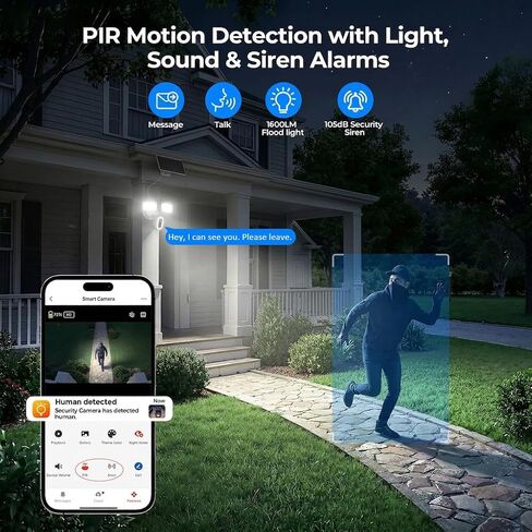 كاميرا Onforu Solar Flood Light، كاميرا أمان لاسلكية خارجية 2K مع USB-C قابلة لإعادة الشحن، كشف الحركة، رؤية ليلية ملونة، واي فاي 2.4 جيجا هرتز، صفارة إنذار، تسجيل 24/7، تعمل مع Alexa، IP65 in Kuwait