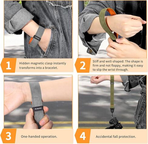 Camera Wrist Strap, Adjustable Quick Release Hand Strap for Sony, Nikon, Canon, DSLR, Gopro, Gray and Green in Saudi Arabia