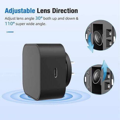 LIZVIE Spy Camera Charger, Phone Charger Cam Night Vision Motion Detection Mini Wireless Cam with 170° Wide Angle Wall Outlet Loop SD Storage for Indoor Home Security in Kuwait