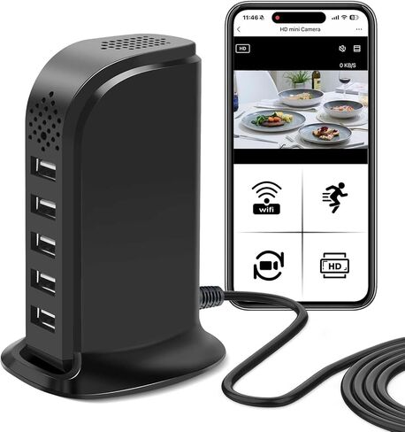 DJDAI 1080P WiFi Nanny Cam كاميرا شاحن USB لاسلكية مع كشف الحركة كاميرات أمنية صغيرة مع عرض الهاتف المحمول للداخلية، المنزل، الطفل، الحيوانات الأليفة in Kuwait