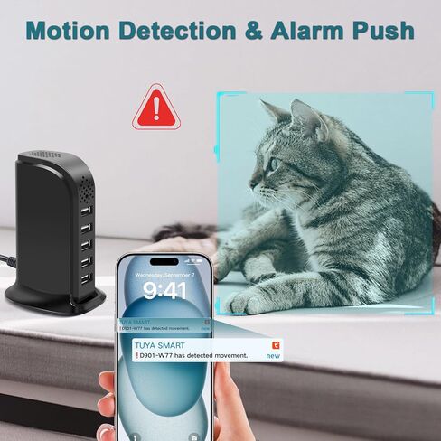 DJDAI 1080P WiFi Nanny Cam كاميرا شاحن USB لاسلكية مع كشف الحركة كاميرات أمنية صغيرة مع عرض الهاتف المحمول للداخلية، المنزل، الطفل، الحيوانات الأليفة in Kuwait