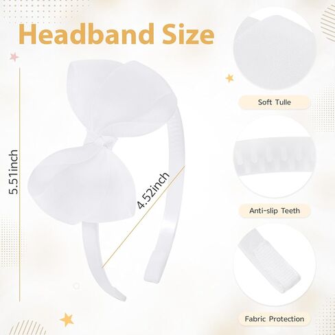 OAOLEER 1 PCS White Bow Headbands for Girls, Tulle Hairbands Girls Hair Accessories for Birthday, Party, Proms (White) in Saudi Arabia