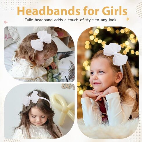 OAOLEER 1 PCS White Bow Headbands for Girls, Tulle Hairbands Girls Hair Accessories for Birthday, Party, Proms (White) in Saudi Arabia