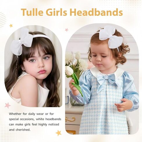 OAOLEER 1 PCS White Bow Headbands for Girls, Tulle Hairbands Girls Hair Accessories for Birthday, Party, Proms (White) in Saudi Arabia