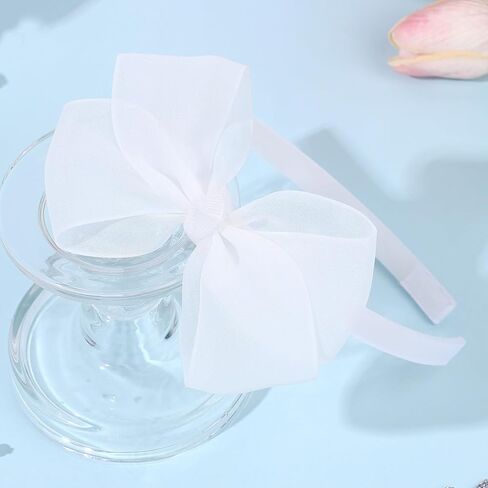 OAOLEER 1 PCS White Bow Headbands for Girls, Tulle Hairbands Girls Hair Accessories for Birthday, Party, Proms (White) in Saudi Arabia