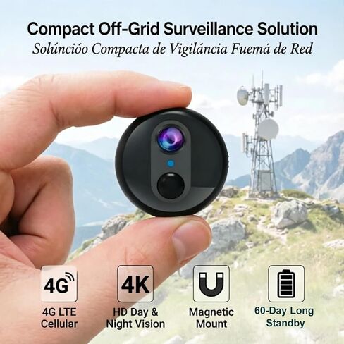 W-Q2 4K Portable 4G LTE Cellular Security Camera with Magnetic Rotating Mount and Built-in SIM, Mini No Wi-Fi Security Camera with 60-Day Long Standby, Night Vision, PIR Motion Detection in Kuwait
