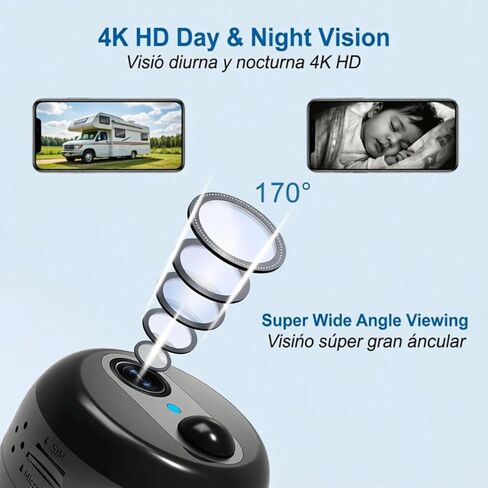 W-Q2 4K Portable 4G LTE Cellular Security Camera with Magnetic Rotating Mount and Built-in SIM, Mini No Wi-Fi Security Camera with 60-Day Long Standby, Night Vision, PIR Motion Detection in Kuwait
