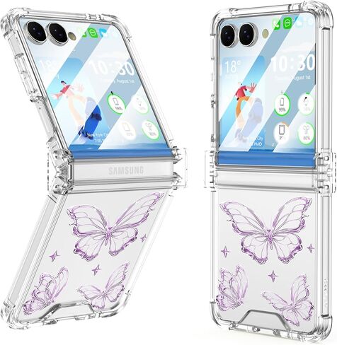 Designed for Samsung Galaxy Z Flip 7 Case Clear with Hinge Protection & Flower Pattern Shockproof Protective Phone Case Cover for Women Girls in Saudi Arabia