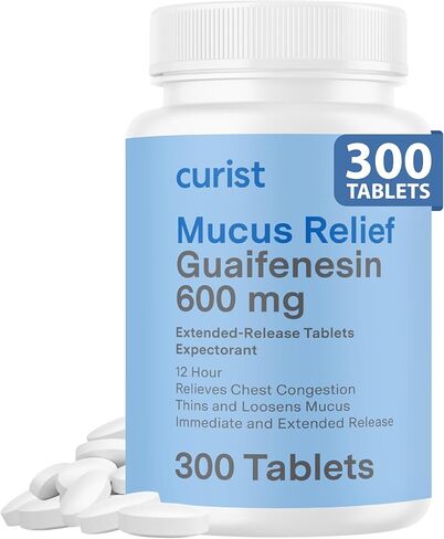 أقراص ممتدة المفعول 600 مجم من Curist Guaifenesin (300 قرص خالي من الصبغة) - تخفيف المخاط المقشع، Guaifenesin عام 600 مجم، (عبوة كبيرة - 300 قرص) in Kuwait