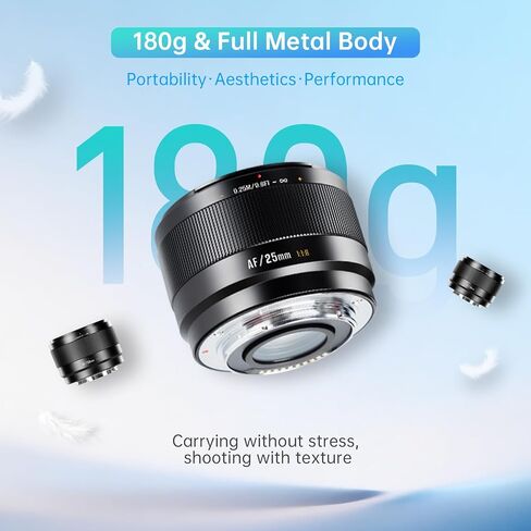 7artisans AF 25mm f1.8 APS-C Prime Lens for Sony E Mount LITE Series التركيز اليدوي التلقائي STM عدسة الكاميرا، التركيز التلقائي للوجه/العين للتصوير الفوتوغرافي الإنساني/البورتريه/الشارع (لسوني E Mount) in Kuwait