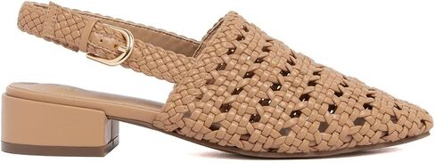 Jones New York Women's Woven Slingback Sandals Square Toe Low Block Heel Flats Adjustable Buckle Strap Casual Dressy Shoes - Mateson in Saudi Arabia