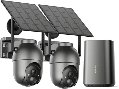 Aume 4MP Security Cameras Outdoor Wireless, No Subscription, 2-Cam Kit, Solar-Powered, Home Security Camera System with 360° Pan & Tilt, Color Night Vision, Easy Setup, 5GHz & 2.4GHz Router Compatible in Saudi Arabia