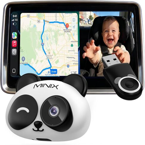 كاميرا سيارة الأطفال MINIX CA520 اللاسلكية CarPlay لهواتف iPhone، شاشة مراقبة الطفل في المقعد الخلفي بدقة 1080 بكسل عالية الدقة مع رؤية ليلية، رؤية واسعة 150 درجة، زمن استجابة منخفض، التوصيل والتشغيل لمركبات CarPlay السلكية في المصنع in Kuwait