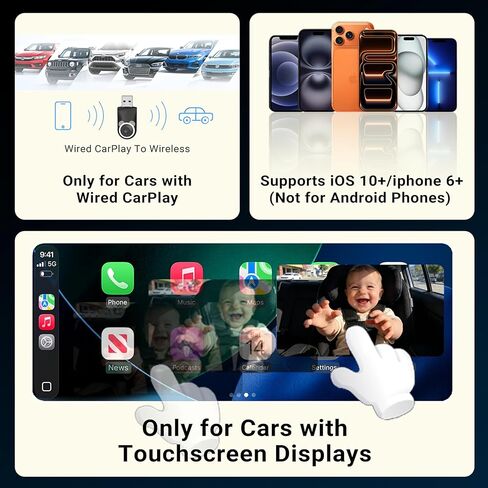 كاميرا سيارة الأطفال MINIX CA520 اللاسلكية CarPlay لهواتف iPhone، شاشة مراقبة الطفل في المقعد الخلفي بدقة 1080 بكسل عالية الدقة مع رؤية ليلية، رؤية واسعة 150 درجة، زمن استجابة منخفض، التوصيل والتشغيل لمركبات CarPlay السلكية في المصنع in Kuwait