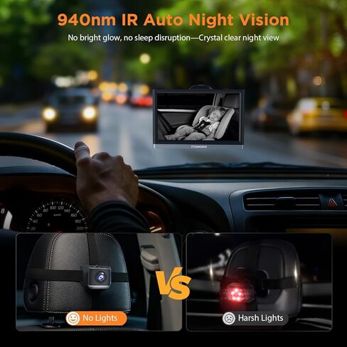 Itomoro 2026 New Upgraded Baby Car Camera, 1080P HD Car Camera for Baby with 4.3 Inch Display, Rear Facing Car Baby Monitor with Infrared Night Vision, Wide Angle View, Easy Install, Silver & Black in Kuwait