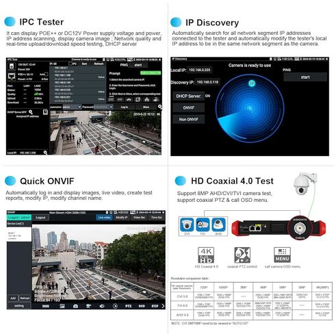 جهاز اختبار كاميرا IP بدقة 4K بدقة 12 ميجابكسل، مخرج طاقة WANLUTECH 90 وات PoE، اختبار CCTV بشاشة لمس 8 بوصة لكاميرات 8 ميجابكسل TVI CVI AHD CVBS، اختبار SFP، اختبار كابل RJ45 TDR، أدوات شبكة WiFi، HDMI VGA (E89) in Kuwait